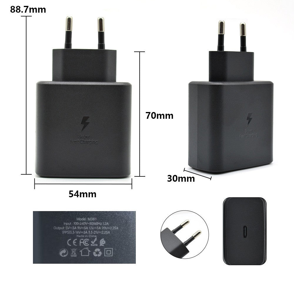 Încărcător Vivimall 45W USB-C Power Delivery, detaliu port și ștecher european standard