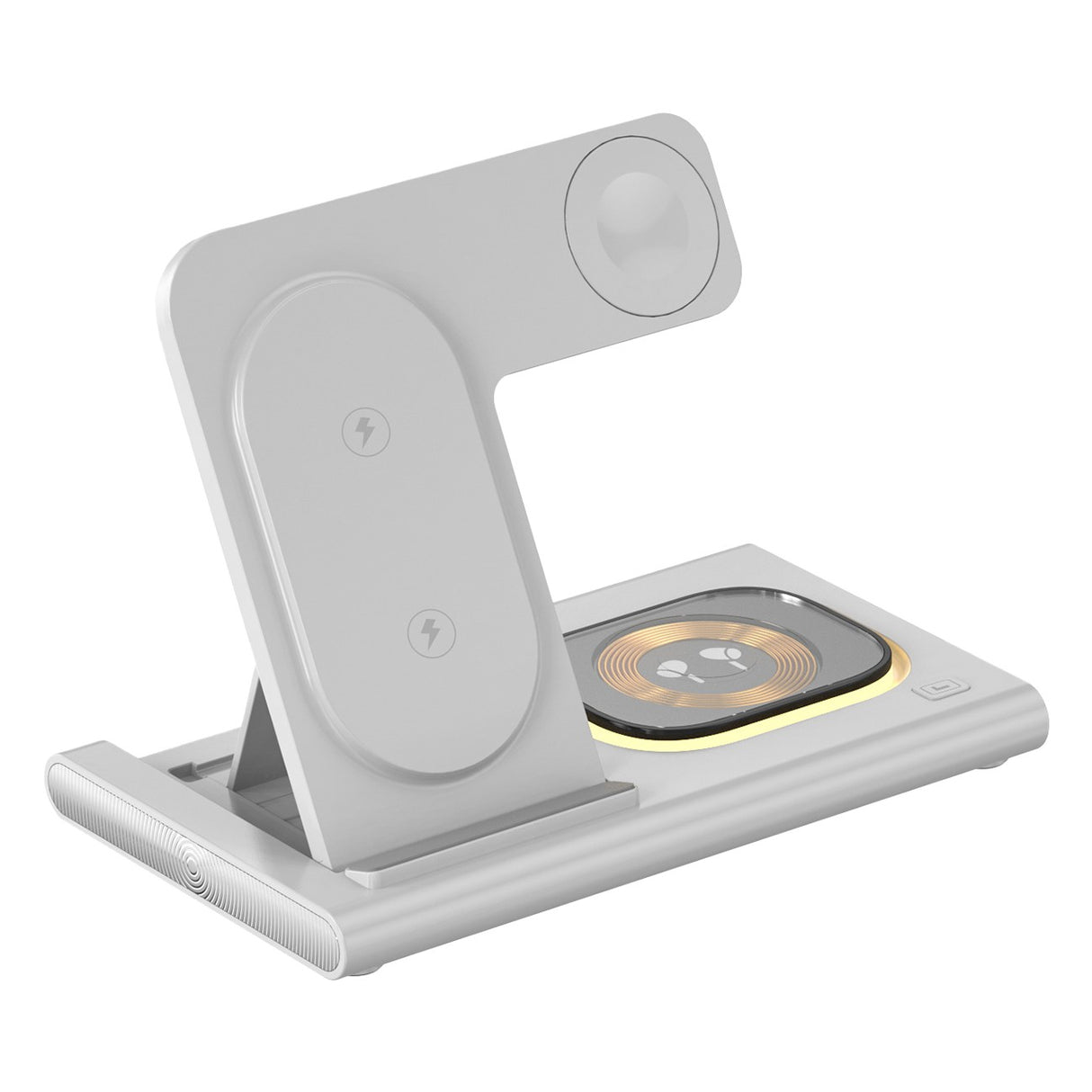 Încărcător wireless 3 în 1 Vivimall 15W pentru iPhone, Apple Watch și AirPods, vedere frontală, alb