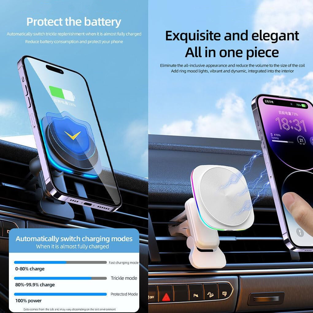 Incarcator Wireless Auto pentru Telefon, Flippy, Statie de Incarcare Magnetica Auto pentru Masina, 15W, 7 x 7 x 6.3 cm, Compatibil cu iOS/Android, Alb - vivimall.ro