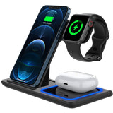 Incarcator Wireless Flippy, Statie Incarcare 3 In 1 Qi Fast Charger 15W, Incarcare Rapida, Compatibil Cu Apple Watch Toate Seriile Airpods Toate Modele si Iphone Android Samsung Huawei Xiaomi, Quick Charge, Negru - vivimall.ro