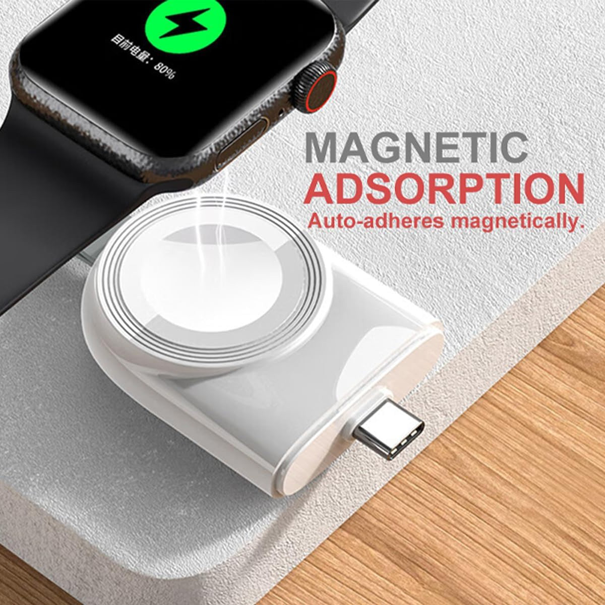 Detaliu conector USB-C al încărcătorului magnetic pentru Apple Watch seria 1-9