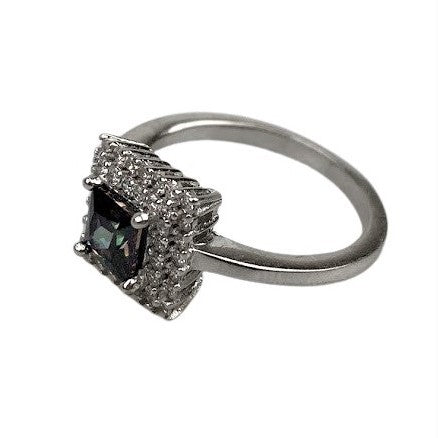 Inel Argint 925 Cu Topaz Mare Patrat M 50