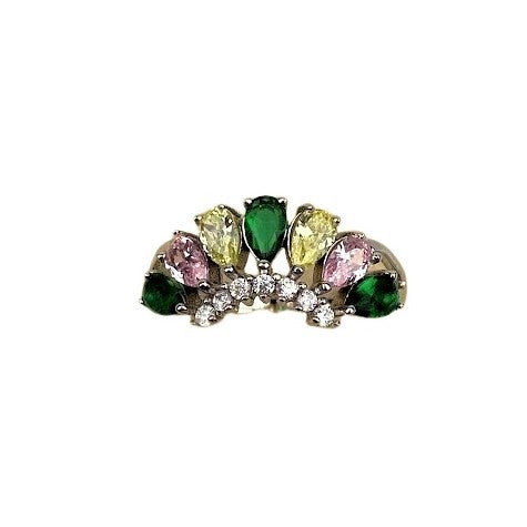 Inel Argint 925, Diadema Cu Pietre Colorate Roz M 54