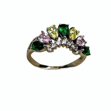 Inel Argint 925, Diadema Cu Pietre Colorate Roz M 54