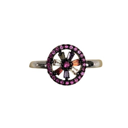 Inel Argint 925 Floare In Cerc Cu Zirconii Colorate M56