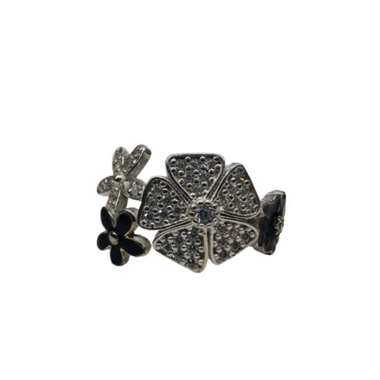 Inel, Jolie Silver, Argint 925 Trifoi cu Email Negru M 58 - vivimall.ro