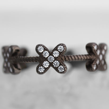 Inel circular din Argint 925 cu zirconii, placat cu rodiu negru, marimea 51 - vivimall.ro