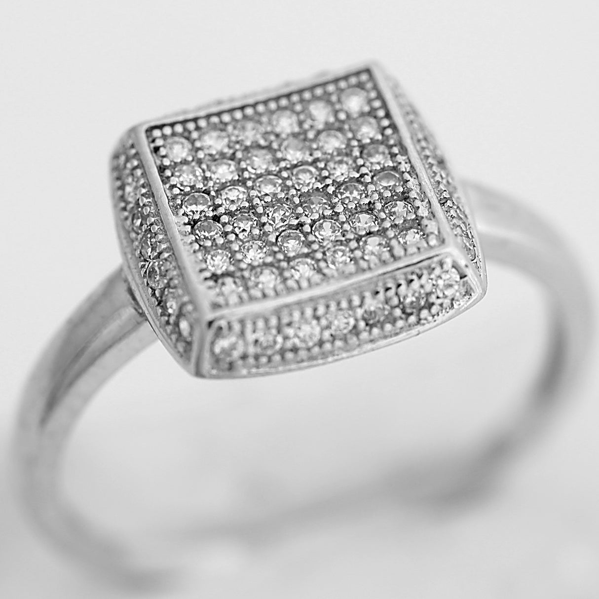 Inel de dama din Argint 925 cu model patrat si zirconii, marimea 54 - vivimall.ro