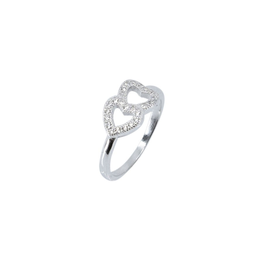 Inel Double Heart Din Argint 925 Placat Cu Rodiu, Marimea 51