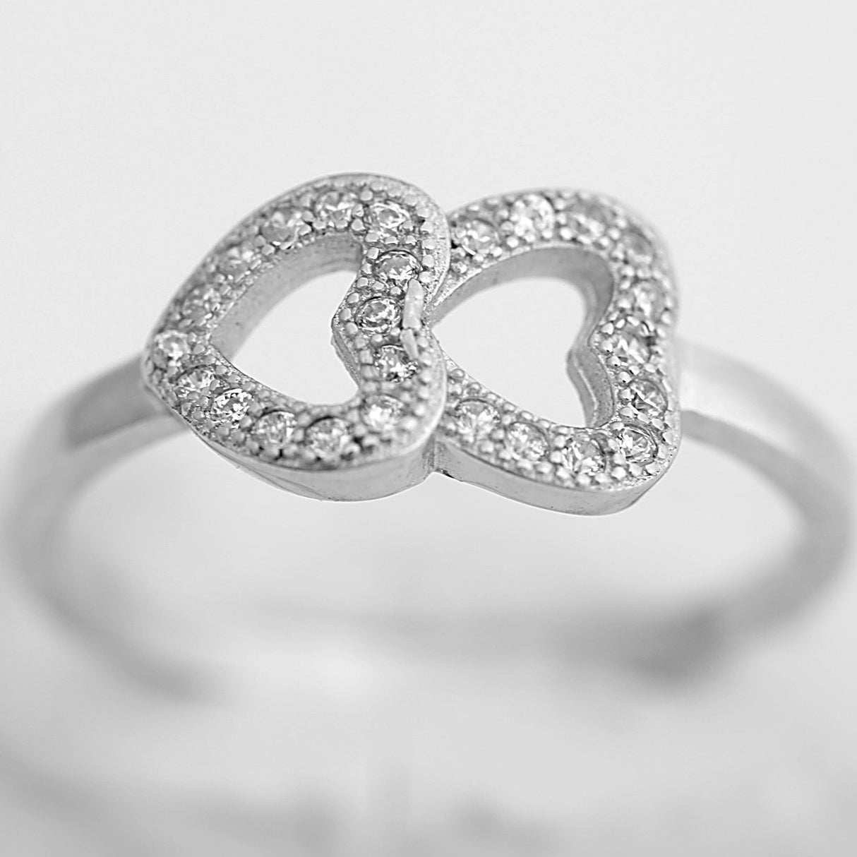Inel Double Heart Din Argint 925 Placat Cu Rodiu, Marimea 54