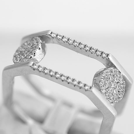 Inel Octagonal din Argint 925, cu doua cercuri si pietre, marimea 56 - vivimall.ro