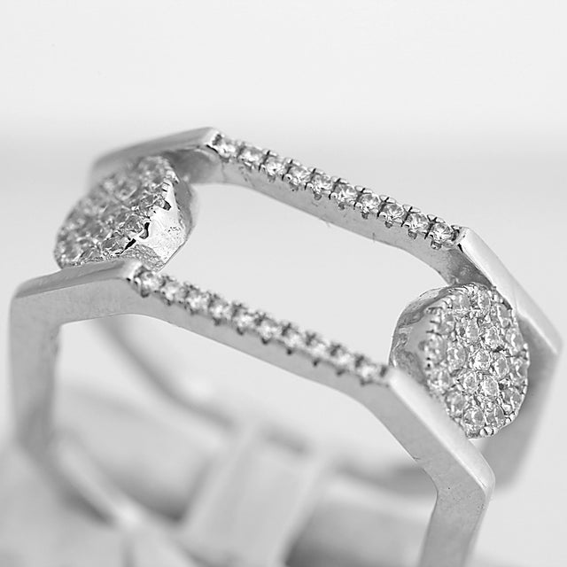 Inel Octagonal din Argint 925, cu doua cercuri si pietre, marimea 56 - vivimall.ro