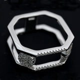 Inel Octagonal din Argint 925, cu doua cercuri si pietre, marimea 56 - vivimall.ro