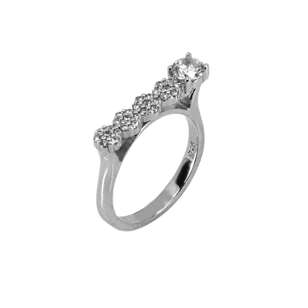 Inel Rodiat Din Argint 925 Cu Zirconii, Forma Dreapta In Partea Superioara, M 58