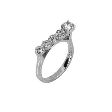Inel Rodiat Din Argint 925 Cu Zirconii, Forma Dreapta In Partea Superioara, Marimea 55