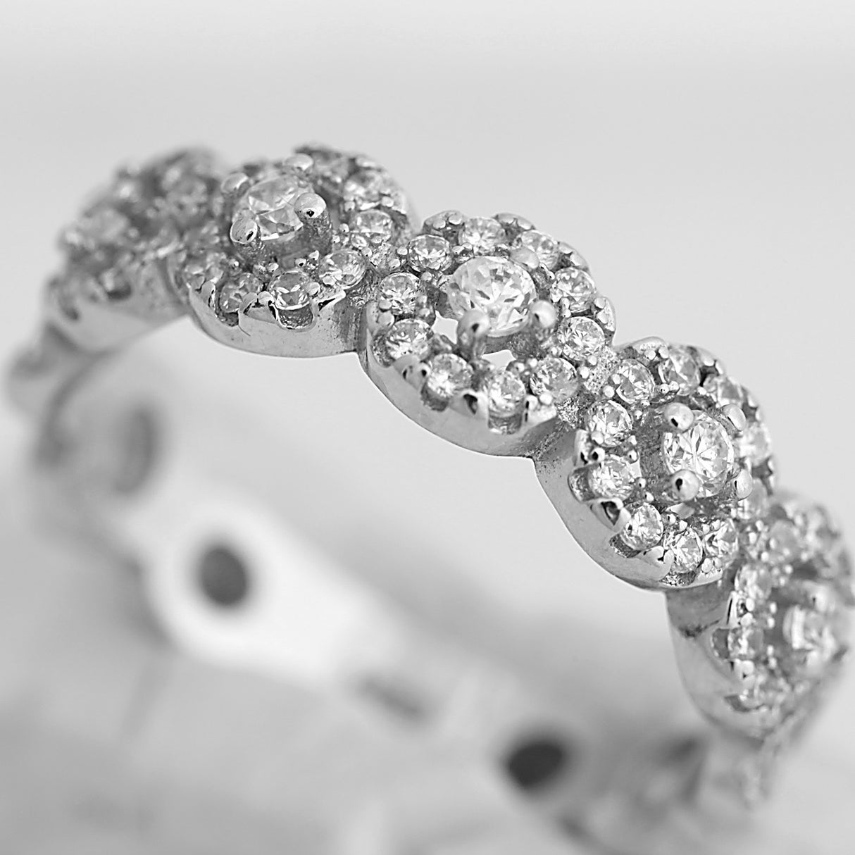 Inel tip verigheta din Argint 925, cu cercuri si pietre, marimea 52