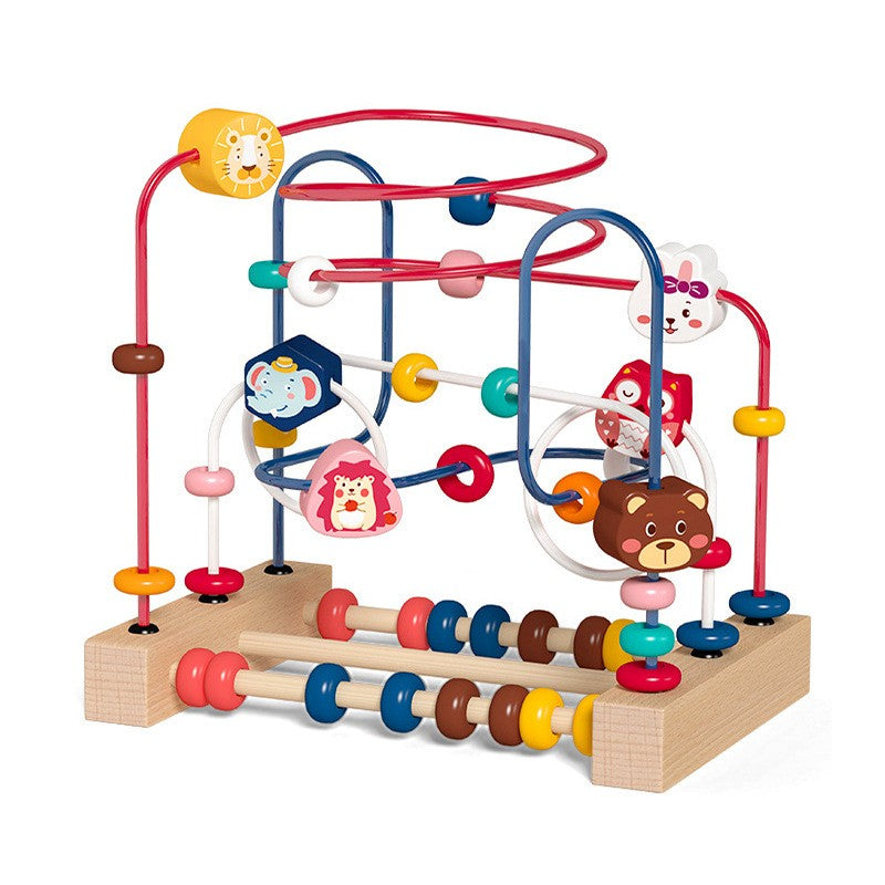 Jucarie Din Lemn Montessori, Labirint Motricitate Cu Abac Si Animalute, Rollercoaster Pentru Copii, Educativ, Dezvoltarea Abilitatilor Motorii, Numaratoare