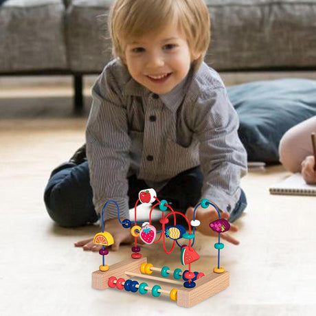 Jucarie Din Lemn Montessori, Labirint Motricitate Cu Abac Si Animalute, Rollercoaster Pentru Copii, Educativ, Dezvoltarea Abilitatilor Motorii, Numaratoare, 22X17X15 Cm, Multicolor - vivimall.ro