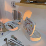 Cutie cu Oglinda, Model Pisica, Vivimall, 4 Compartimente, Cutie de Depozitare a Machiajelor si Accesoriilor, Oglinda de Machiaj, 17x13x6cm, Alb - vivimall.ro