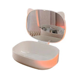 Cutie cu Oglinda, Model Pisica, Vivimall, 4 Compartimente, Cutie de Depozitare a Machiajelor si Accesoriilor, Oglinda de Machiaj, 17x13x6cm, Alb - vivimall.ro