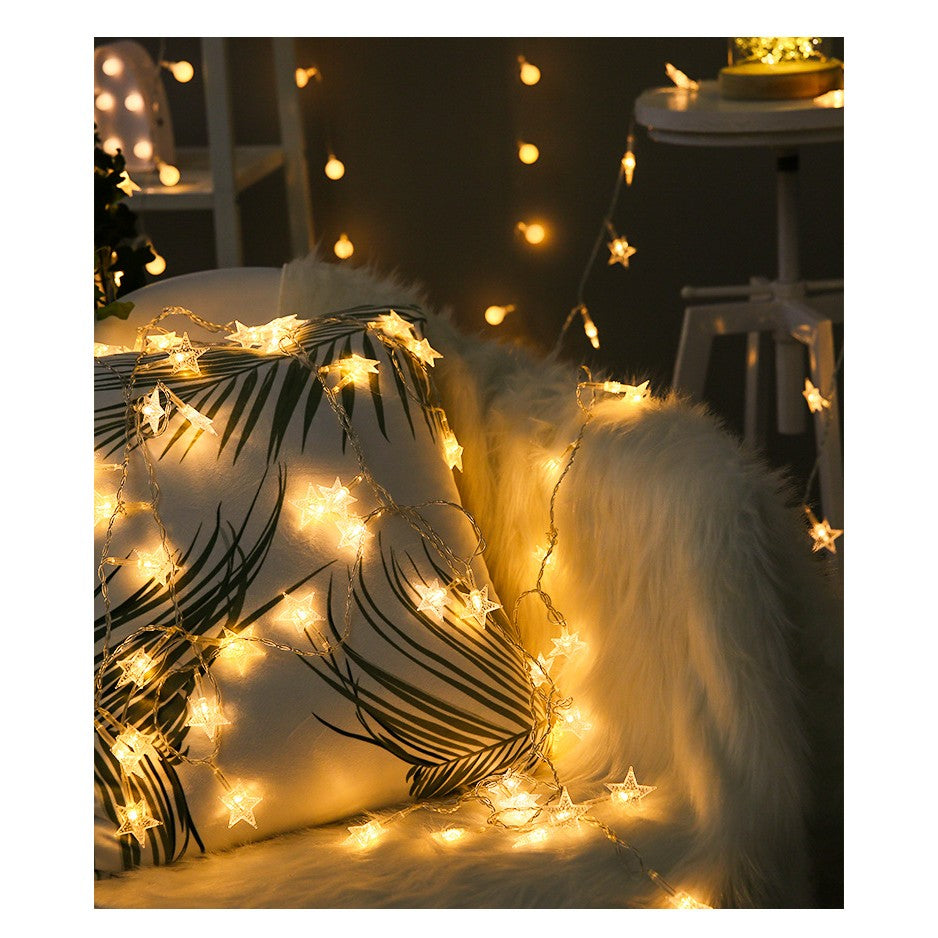 Instalatie Craciun, 1.5 Metri, 10 Led-Uri Cu Ornament Tip Stea, Usb Lung, Fir Cupru, Liniar, Interior/Exterior