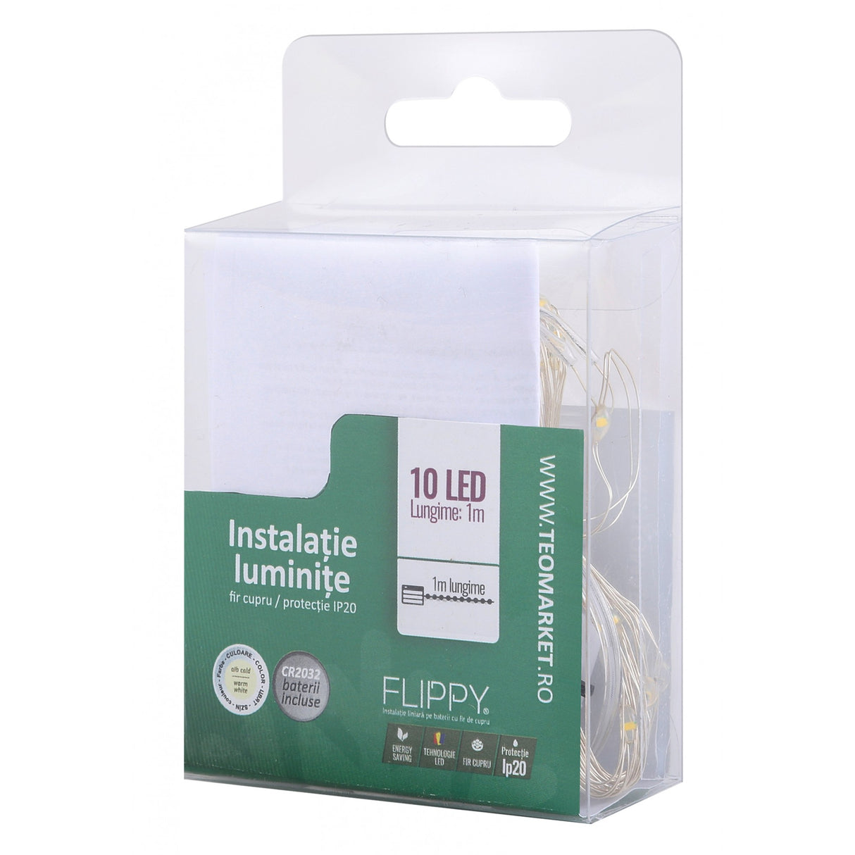Instalatie Craciun, 1 Metru, 10 Led-Uri, Cu Baterii, Fir Cupru, Liniar, Interior/Exterior