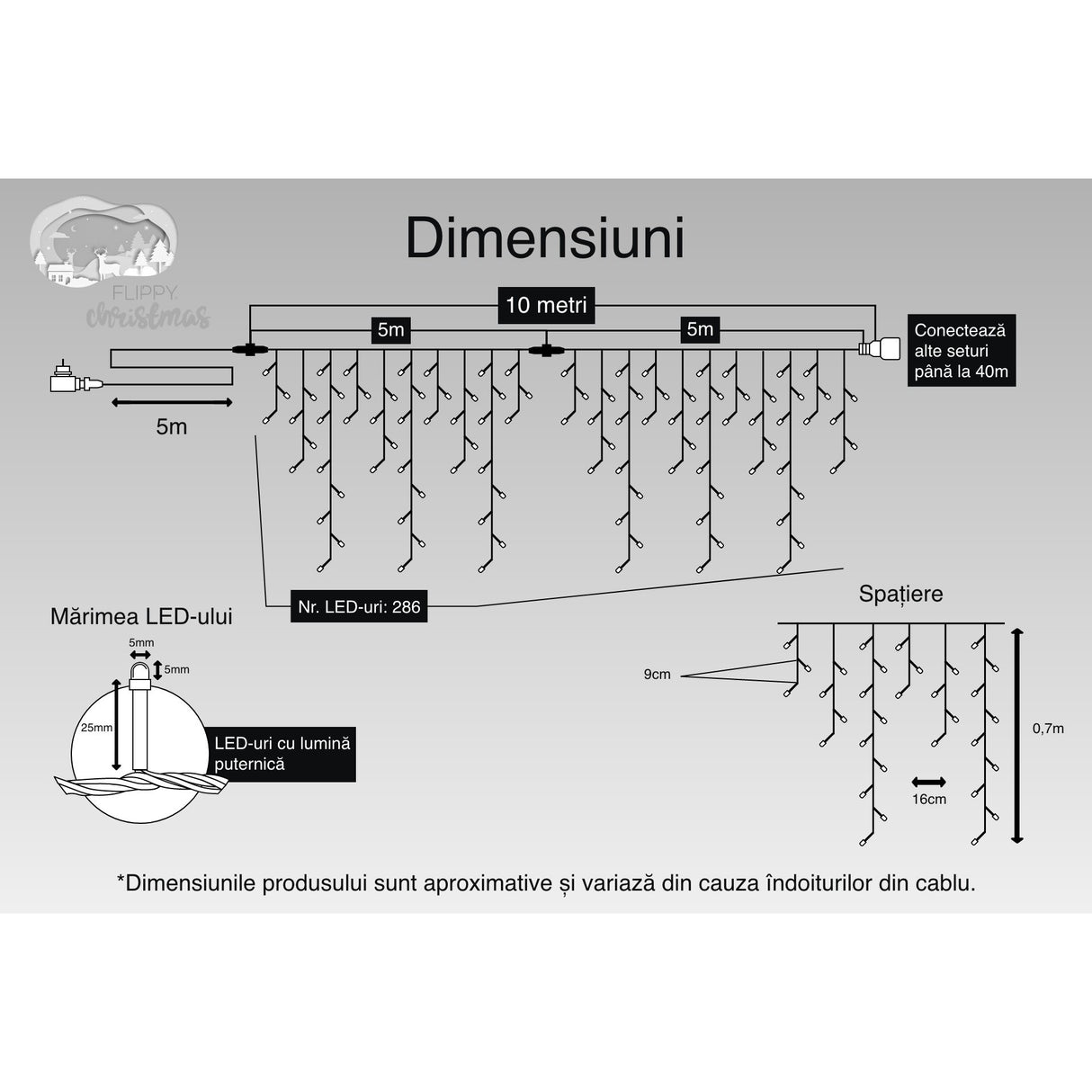 Transformator cu telecomandă inclus pentru instalația de Crăciun franjuri 10 m, 9W