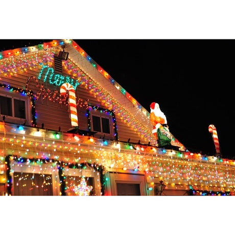 Instalatie Craciun, 10 m, 286 Led-uri ,Franjuri, Multicolor, Flash, Transformator, Interconectabila, Prelungitor 3 m inclus, Fir Transparent, Vivimall - vivimall.ro