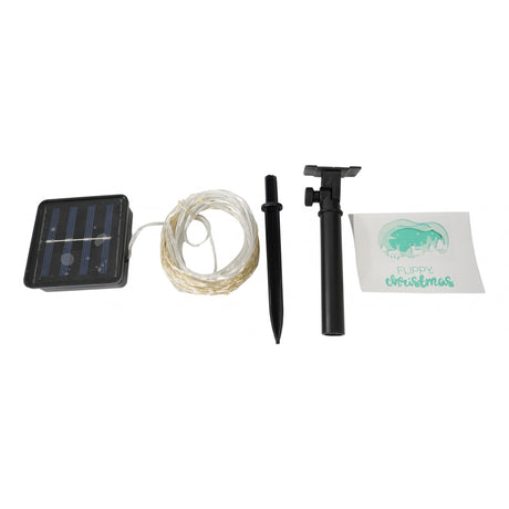 Instalatie Craciun, 10 metri, 100 de LED-uri, alb cald, cu energie solara, fir de cupru, liniar, interior/exterior, Vivimall - vivimall.ro