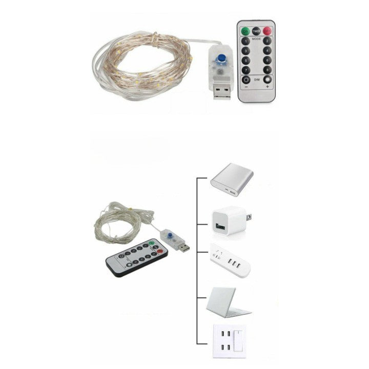 Instalatie Craciun, 10 Metri, 100 Led-Uri, Telecomanda 8 Functii, Usb, Fir Cupru, Liniar, Interior/Exterior