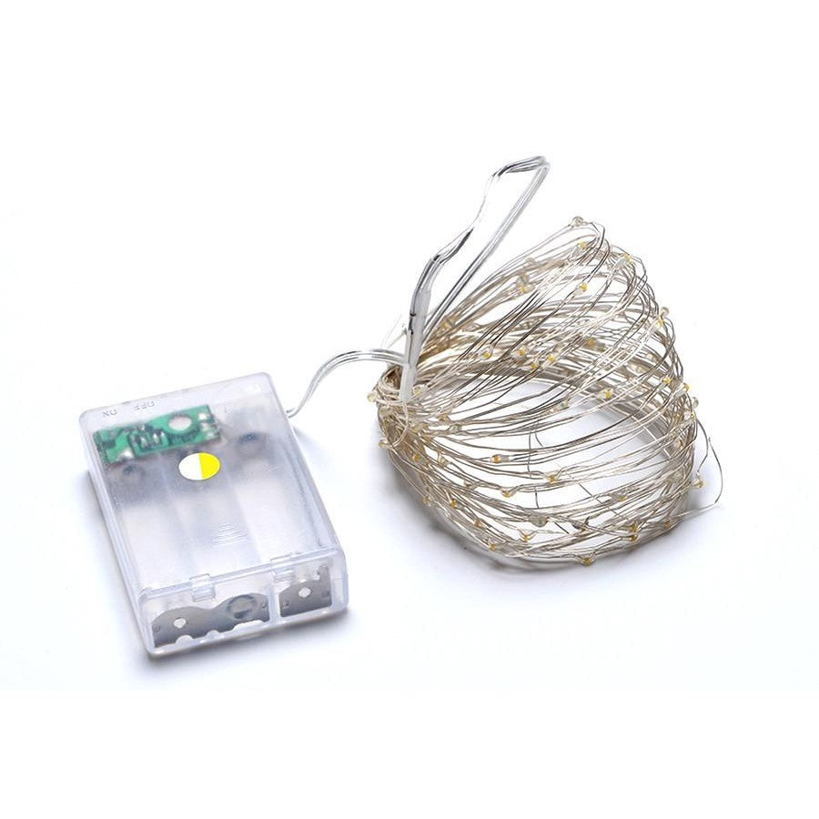 Instalatie de Craciun, Vivimall, Decoratiune de Craciun, 100 Beculete LED, cu Baterii si Telecomanda, cu 8 Functii, Lungime 10 m, Alb rece - vivimall.ro