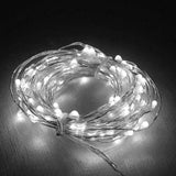 Instalatie de Craciun, Vivimall, Decoratiune de Craciun, 100 Beculete LED, cu Baterii si Telecomanda, cu 8 Functii, Lungime 10 m, Alb rece - vivimall.ro