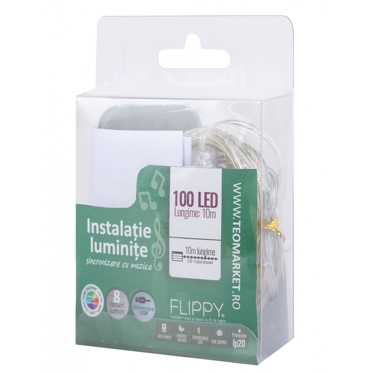 Instalatie Craciun, 10 Metri, 100 Led-Uri, Rgb, Sincronizare Muzica, Telecomanda 12 De Functii, Usb, Fir Cupru, Liniar, Interior/Exterior