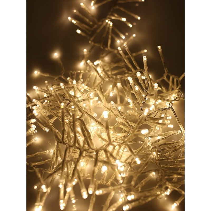 Instalatie Craciun, 100 m, 2400 Led-uri ,Franjuri, Alb cald, Flash, Alimentator, Interconectabila, Fir Transparent Cauciucat, 220v, Vivimall - vivimall.ro