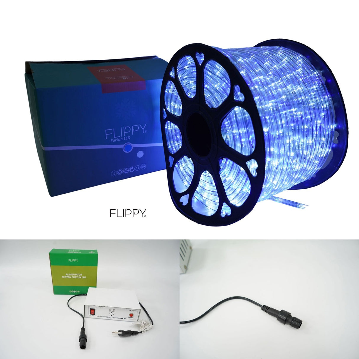 Instalatie Craciun, 100 M, 2400 Led-Uri, Furtun Luminos, Alb Rece/, Transformator, 8 Jocuri De Lumini, Sectionabila, 220 V