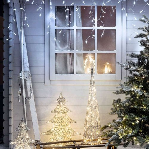 Instalatie Craciun, 105 m, 2520 Led-uri ,Franjuri, Alb rece, Flash, Alimentator, Interconectabila, Prelungitor 6.5 m inclus, Fir Alb Cauciucat, 220v, Vivimall - vivimall.ro