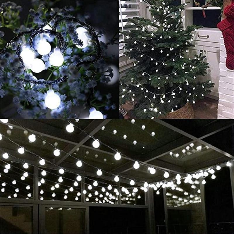 Instalatie Craciun, 12 Metri, 100 De Led-Uri Cu Ornament Tip Bulb, 8 Jocuri De Lumini Rece, Cu Energie Solara, Liniar, Interior/Exterior