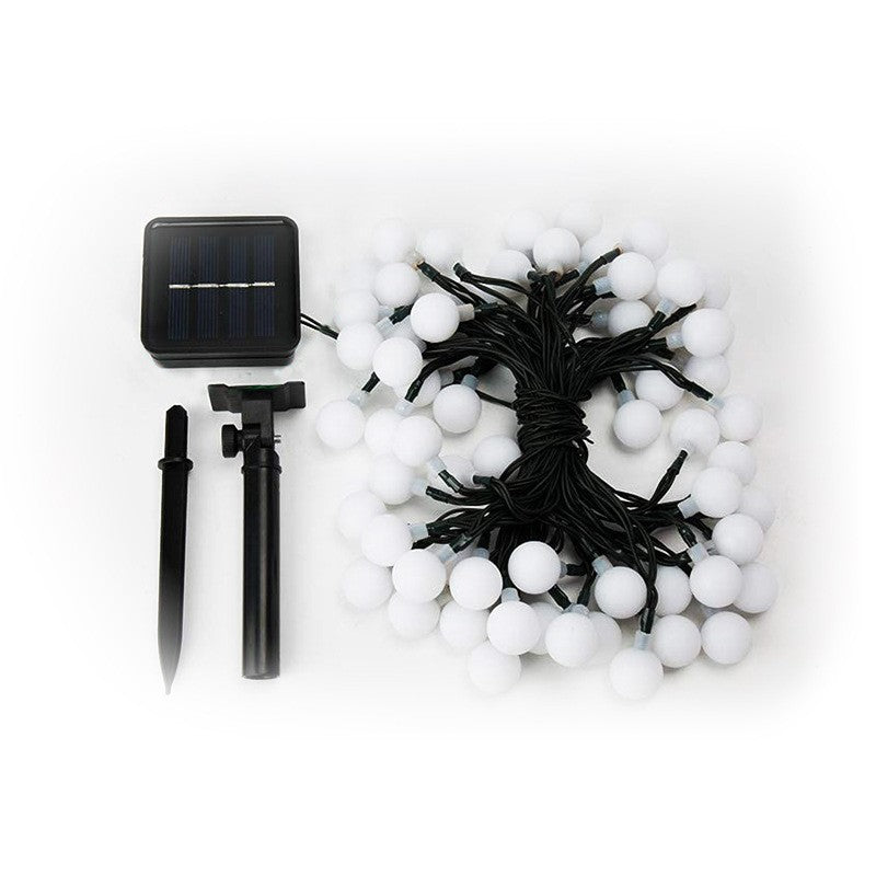 Instalatie Craciun, 12 metri, 100 de LED-uri cu ornament tip Bulb, 8 jocuri de lumini alb rece, cu energie solara, liniar, interior/exterior, Vivimall - vivimall.ro