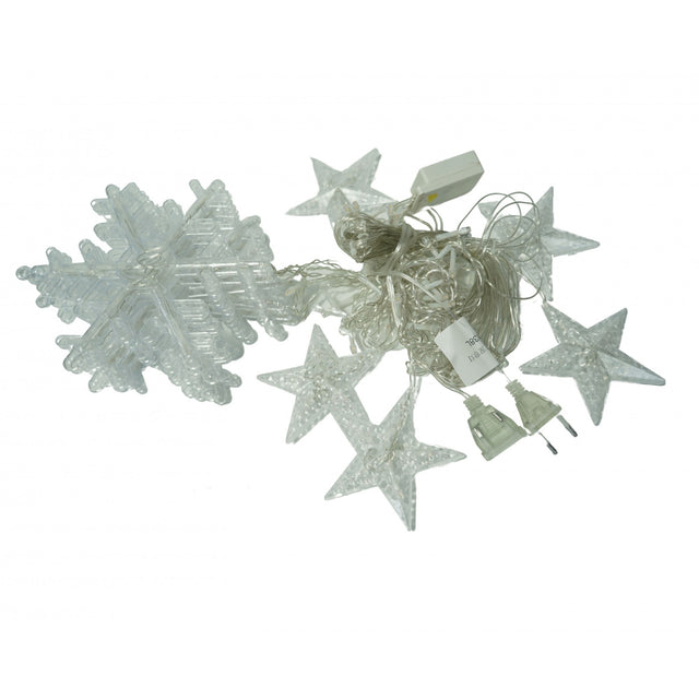 Instalatie Craciun, 138 LED-uri, tip perdea, cu fulgi de nea, alb-cald, 2.5 m, interior/exterior, Vivimall - vivimall.ro