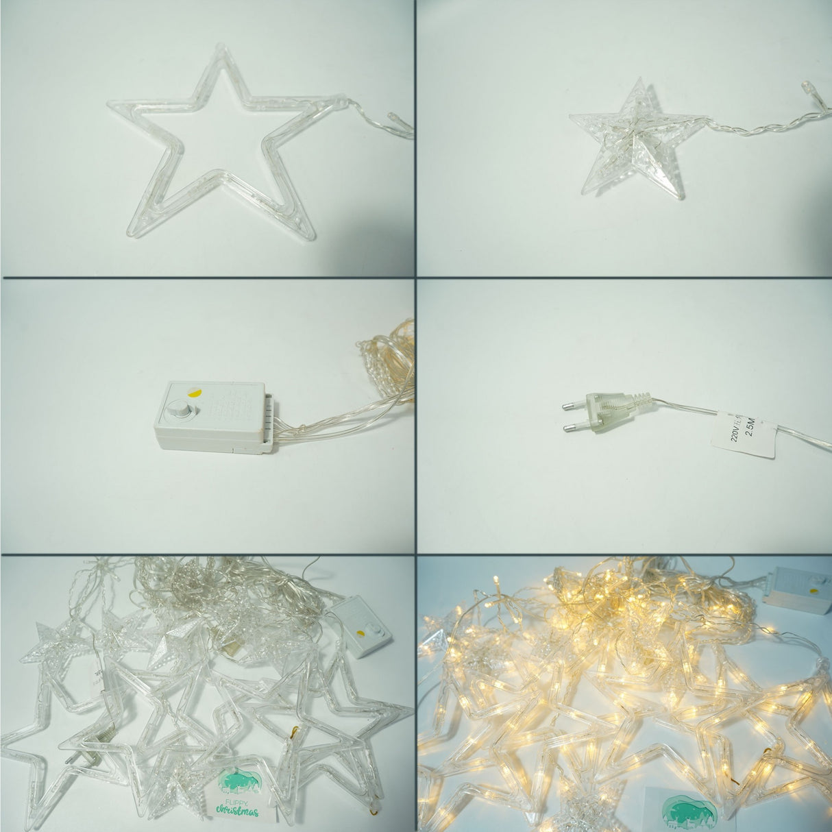 Instalatie Craciun, 138 LED-uri, tip perdea, cu stelute, alb-cald, 2.5 m, interior/exterior, Vivimall - vivimall.ro