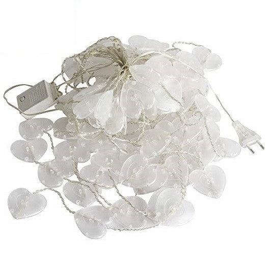 Instalatie Craciun, 2 x 1.5 m, 128 LED-uri, alb-cald, tip perdea, in forma de inima, telecomanda cu 8 functii, Vivimall - vivimall.ro