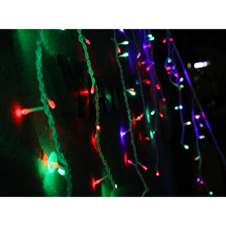 Instalatie Craciun, 20 M, 572 Led-Uri,Franjuri, Rosu / Verde/, Flash, Transformator, Interconectabila, Prelungitor 3 M Inclus, Fir Negru