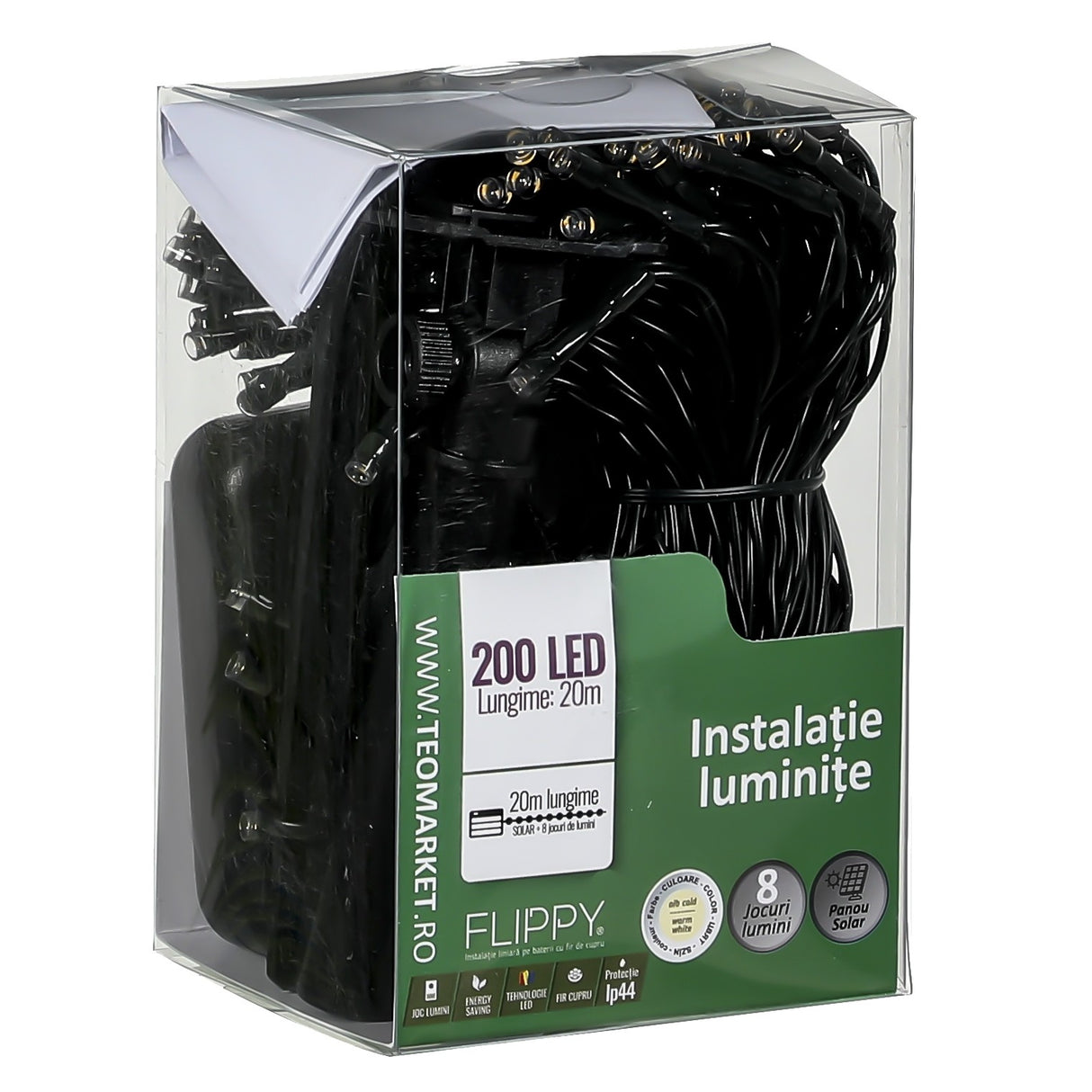 Instalatie Craciun, 20 Metri, 200 De Led-Uri, Cu Energie Solara, Fir De Cupru, Liniar, Interior/Exterior