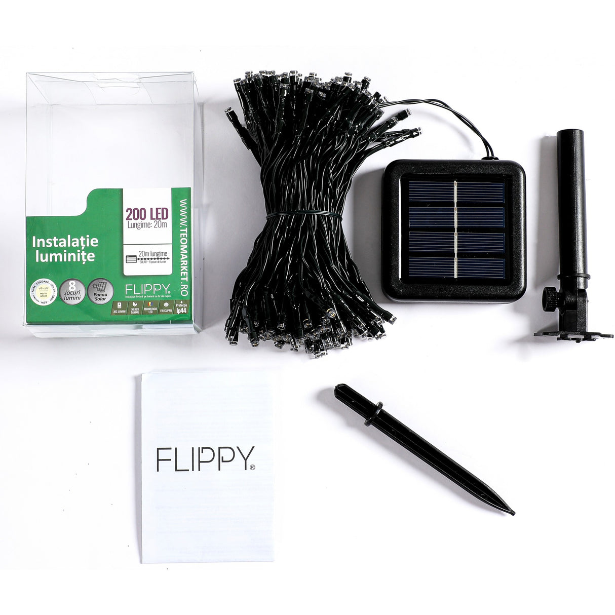 Instalatie Craciun, 20 Metri, 200 De Led-Uri, Cu Energie Solara, Fir De Cupru, Liniar, Interior/Exterior