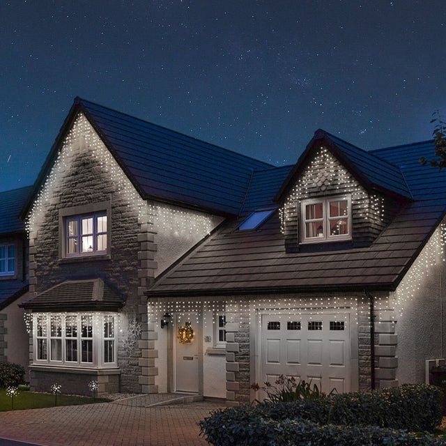 Instalatie Craciun, 215 m, 5160 Led-uri ,Franjuri, Alb rece, Flash, Alimentator, Interconectabila, Prelungitor 6.5 m inclus, Fir Transparent Cauciucat, 220v, Vivimall - vivimall.ro