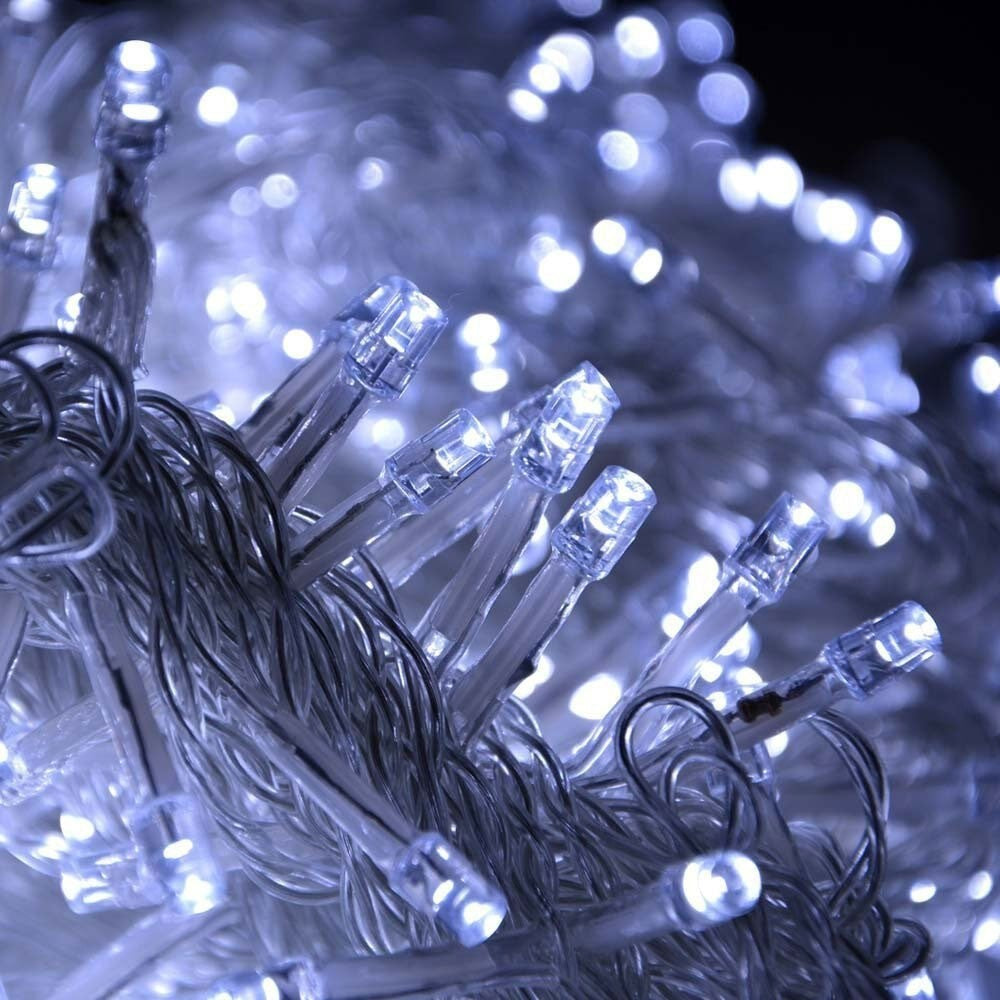 Instalatie Craciun, 3 M, 96 Led-Uri,Franjuri, Alb Rece, Flash, Transformator, Interconectabila, Prelungitor 3 M Inclus, Fir