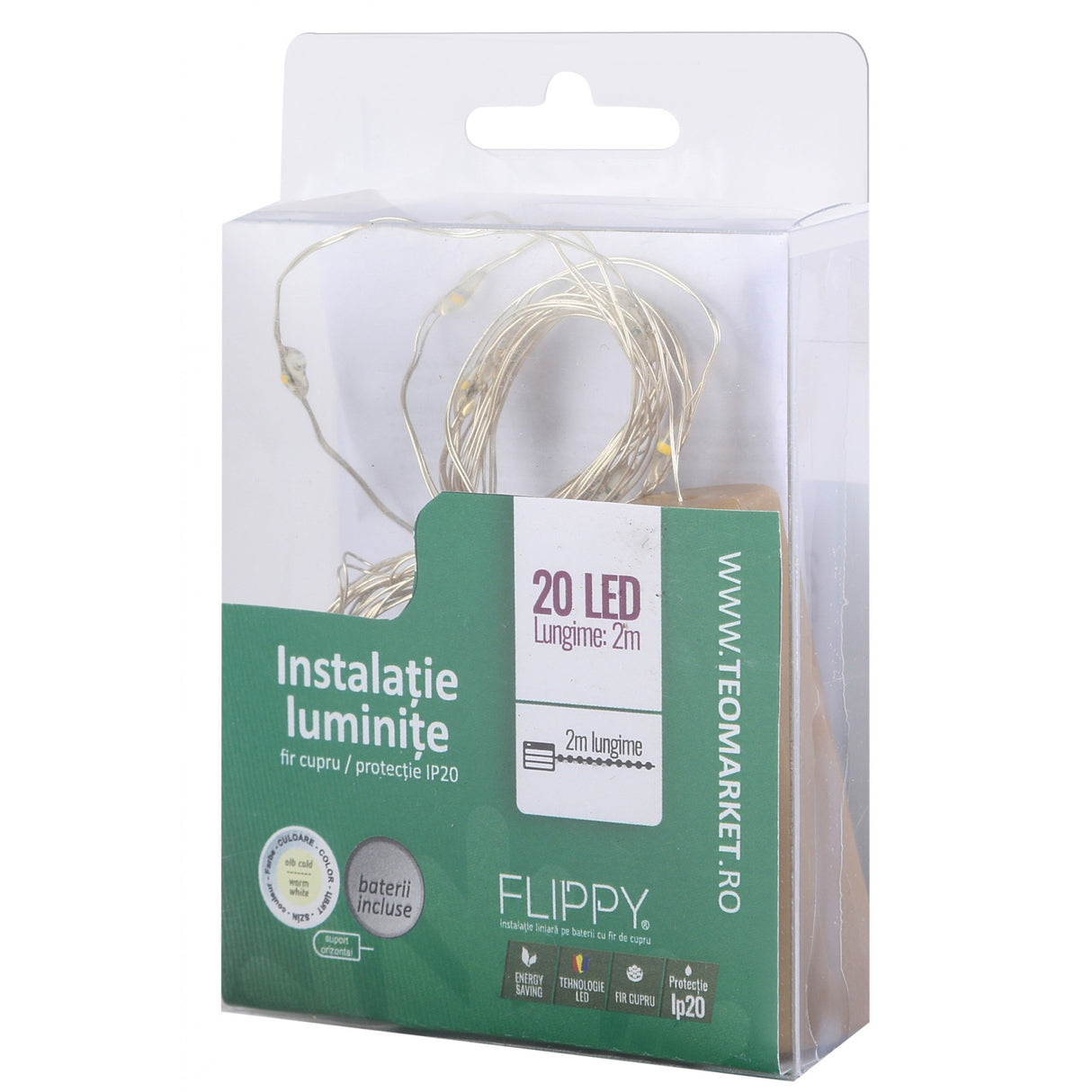 Instalatie Craciun, Liniara, 3 Metri, Baterii, 30 Led-Uri, Fir Cupru, Interior/Exterior