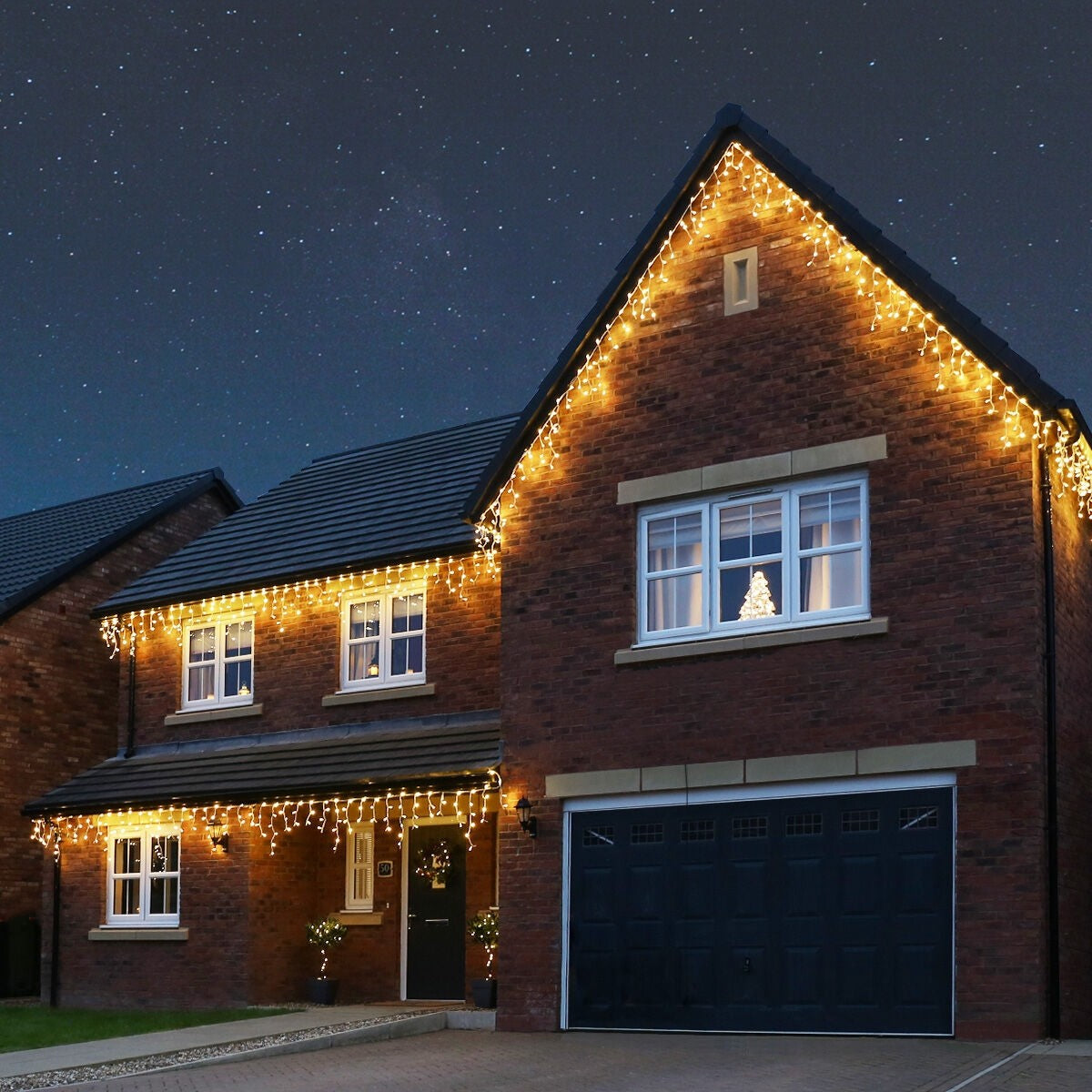 Instalatie Craciun, 30 m, 720 Led-uri ,Franjuri, Alb cald, Flash, Alimentator, Interconectabila, Prelungitor 6.5 m inclus, Fir Alb Cauciucat, 220v, Vivimall - vivimall.ro