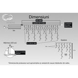 Detaliu franjuri instalație Crăciun 30 m — dimensiuni variabile 30, 50 și 70 cm, fir transparent