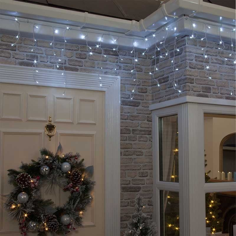 Instalatie Craciun, 4 M, 132 Led-Uri,Franjuri, Alb Rece, 8 Jocuri De Lumini, Transformator Cu Telecomanda, Interconectabila, Prelungitor 5 M Inclus, Fir